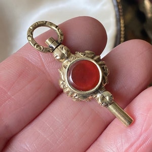 Unusual antique Georgian/ victorian gilt metal decorative agate insert -watch key fob /charm /pendant