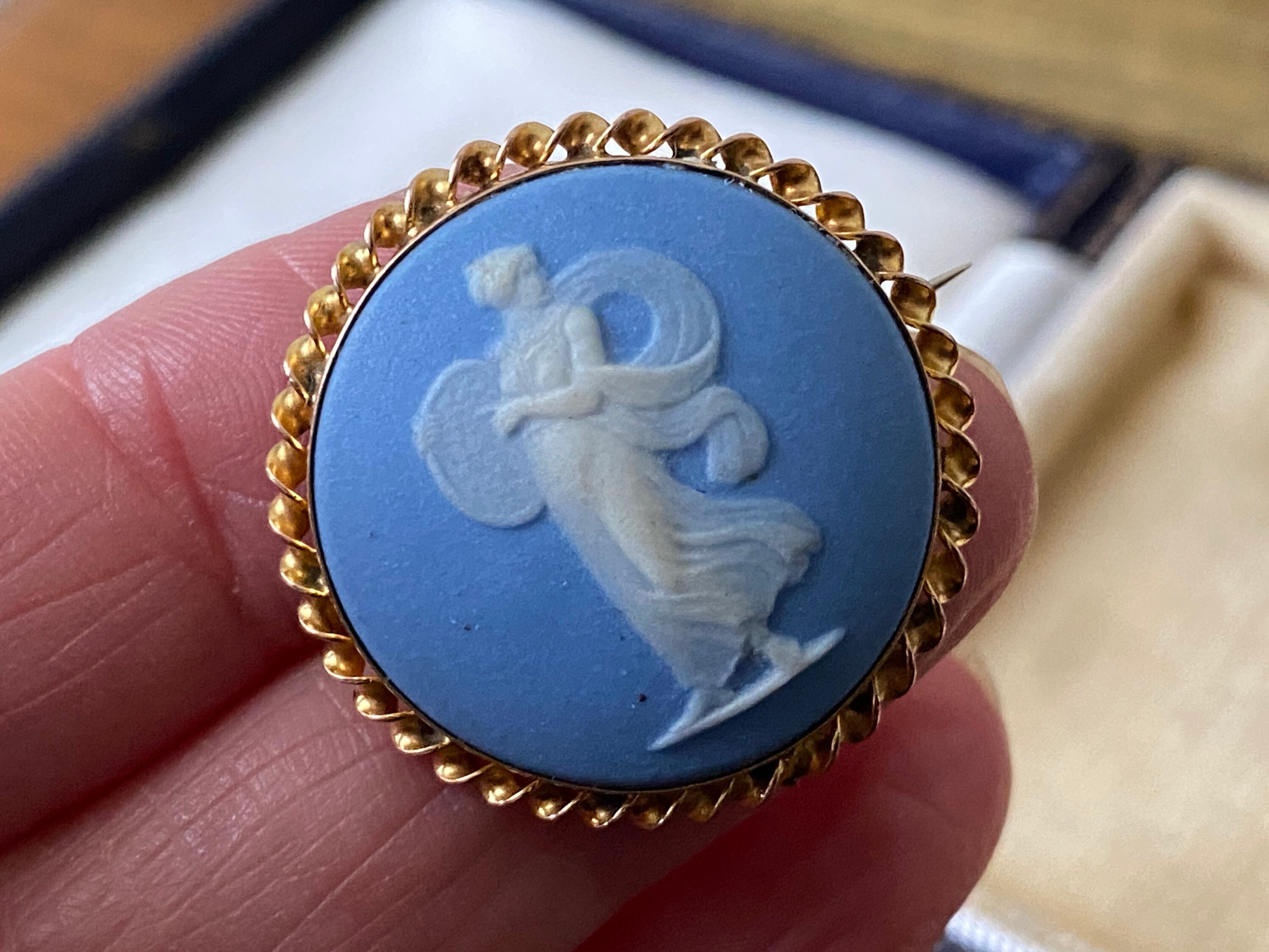 素晴らしいアンティーク 375 9ct ゴールド ウェッジウッド ジャスパー