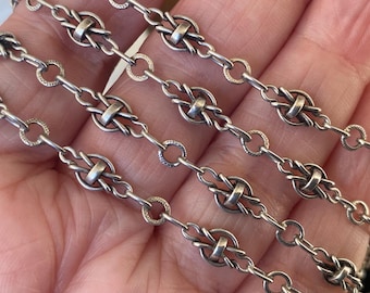 Fabulous antique victorian/Edwardian French Sterling silver decorative link art nouveau 58 inch long muff chain /longuard necklace