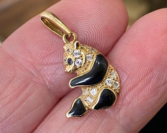 Fantastische ongewone vintage gemarkeerd massief 375 9kt goud en emaille pandabeer/kleine hanger
