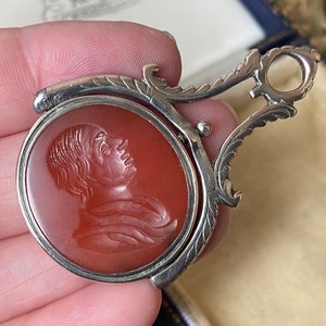 Unusual large Antique Georgian/Victorian spinning classical male portrait hardstone intaglio fob seal / pendant