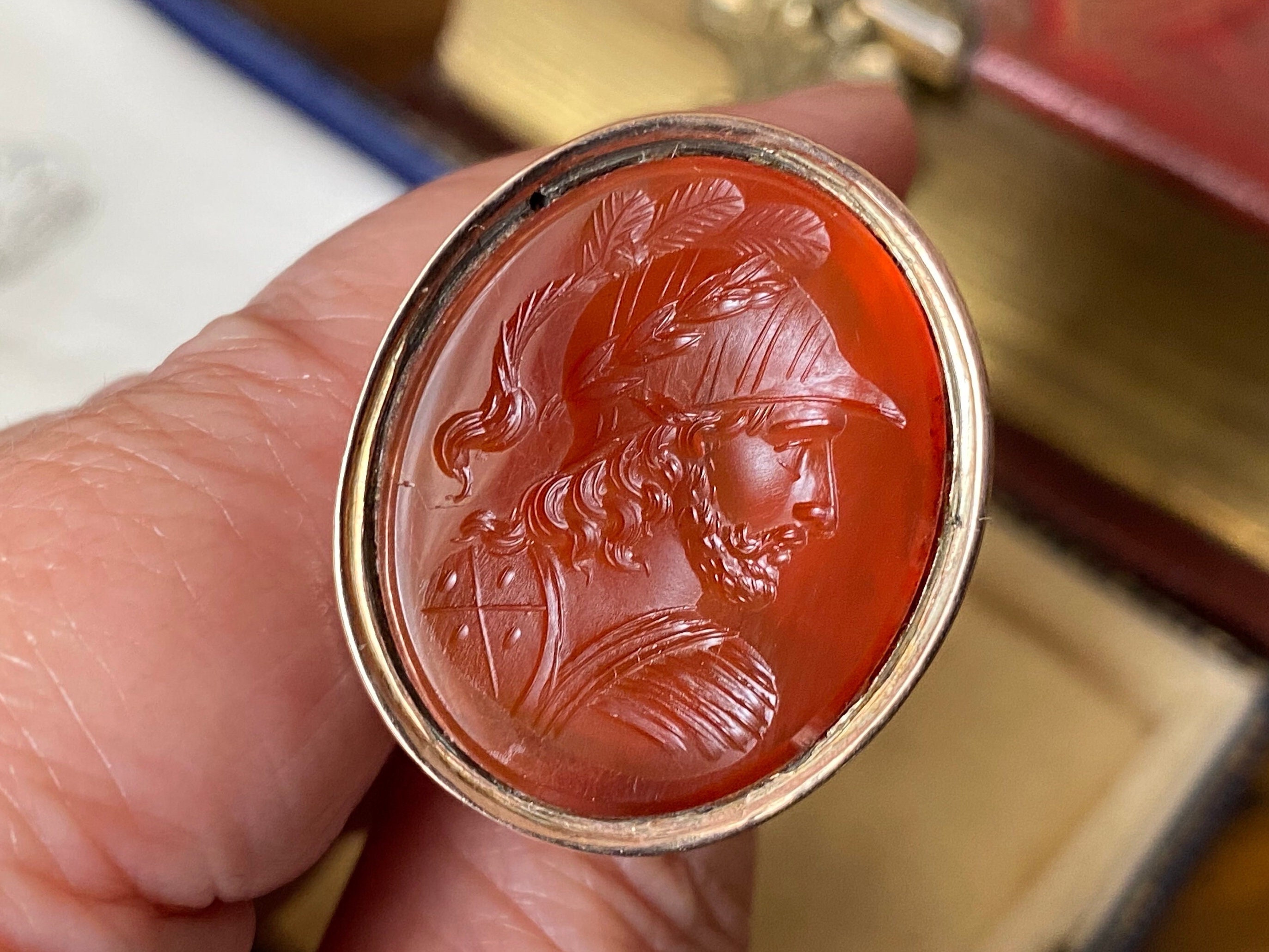 Rare large Antique Georgian/Victorian 9ct gold carnelian Mars god 