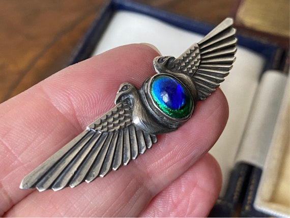 Stunning Antique Art Nouveau 800 silver winged pe… - image 2