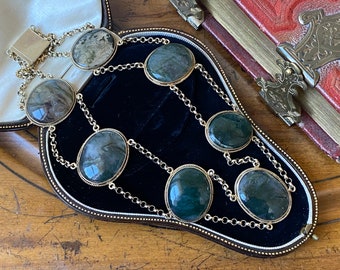 Stunning unusual Antique Victorian /edwardian Scottish Sterling silver gilt multi moss agate panel collar necklace