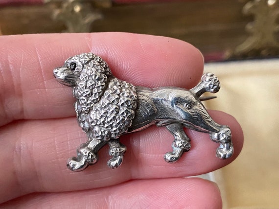Unusual Antique Victorian edwardian Sterling Silver Poodle Dog