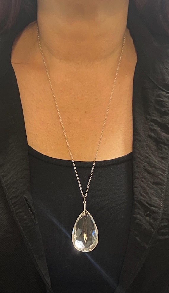 Stunning Antique Art Deco Faceted Rock Crystal Quartz Tear Drop