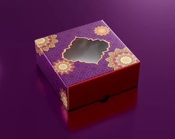 Purple & Red Pattern mithai boxes, Indian sweet boxes wedding favours, empty sweet boxes