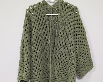 Olive Green Crochet Cardigan