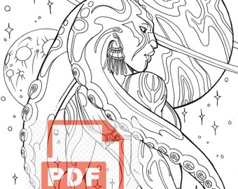 Alien Girl Single lineart coloringpage PDF