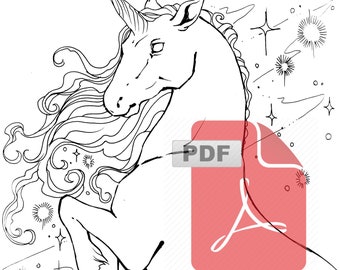 Prancing unicorn single PDF coloring page