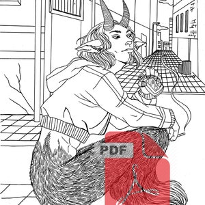 Faun city Boy PDF coloring page lineart