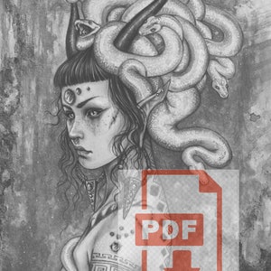 Medusa grayscale coloring page PDF