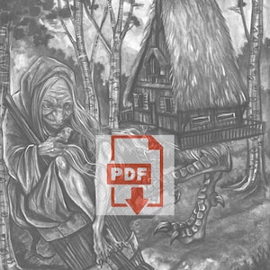Baba Yaga Grayscale 3 tone coloring page PDF