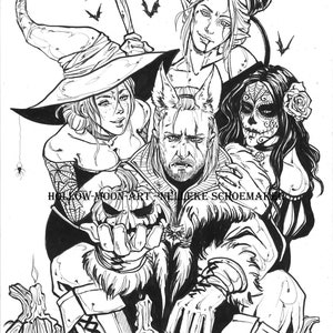 Halloween Witcher Lineart coloring page single page PDF