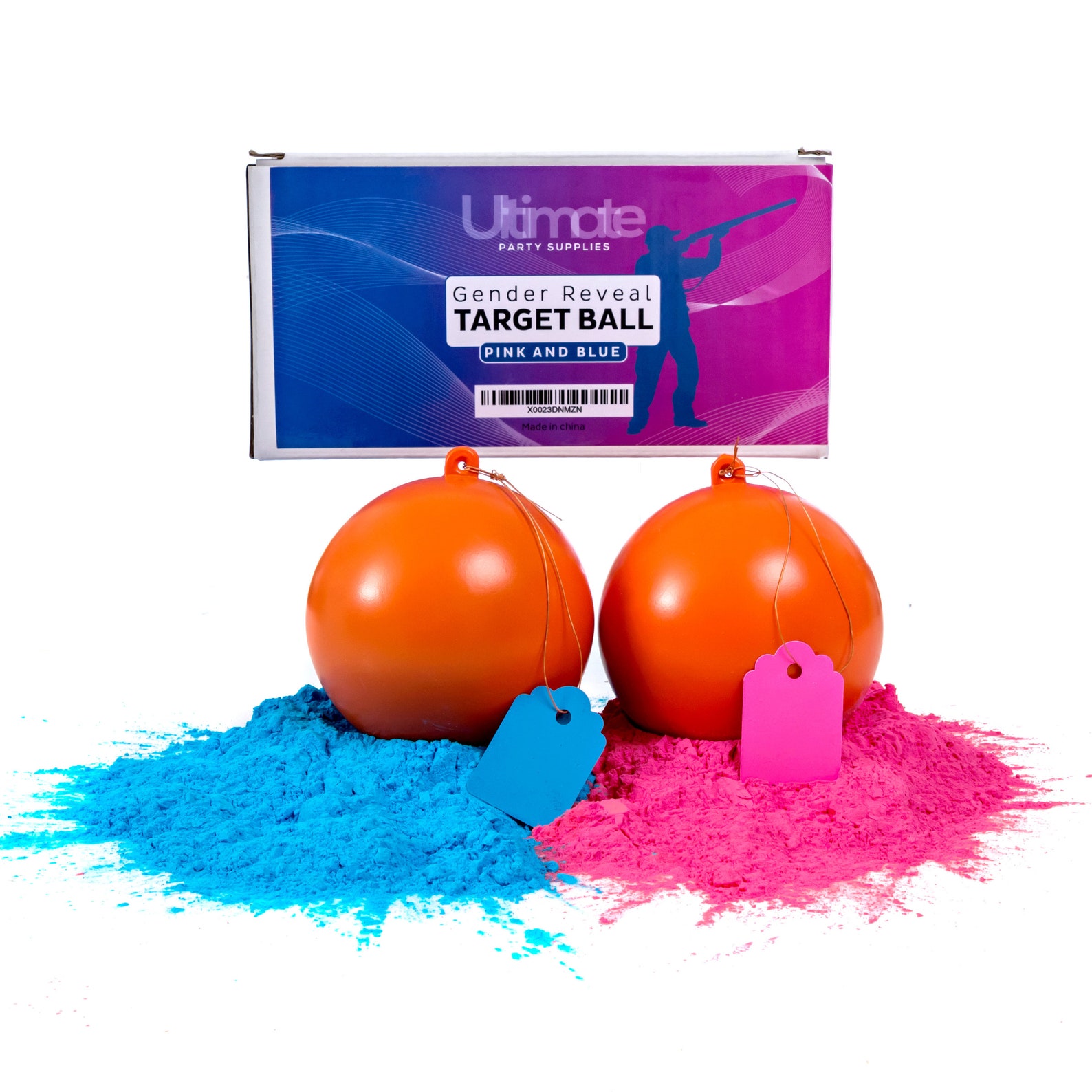 Gender Reveal Target Ball 2 Pack Pink & Blue Set Exploding Powder