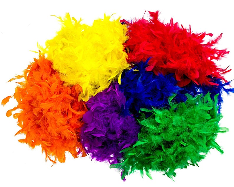 Colorful Rainbow Feather Boas 6 Pack of 6 Feet Long Boas With Vibrant