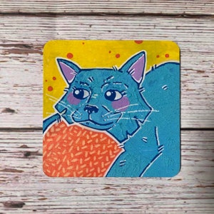 Acrylic Custom Cartoon Style Pet Portrait on 4x4in Wood Coaster