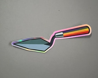 Holographic Rainbow Trowel Die Cut Sticker  Background - Water bottle Aesthetic Stickers • High Quality Water Resistant Sticker Gift