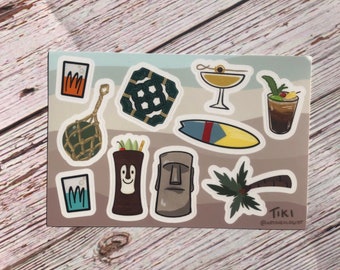 Tiki Sticker Sheet: Water Resistant Matte Vinyl Stickers