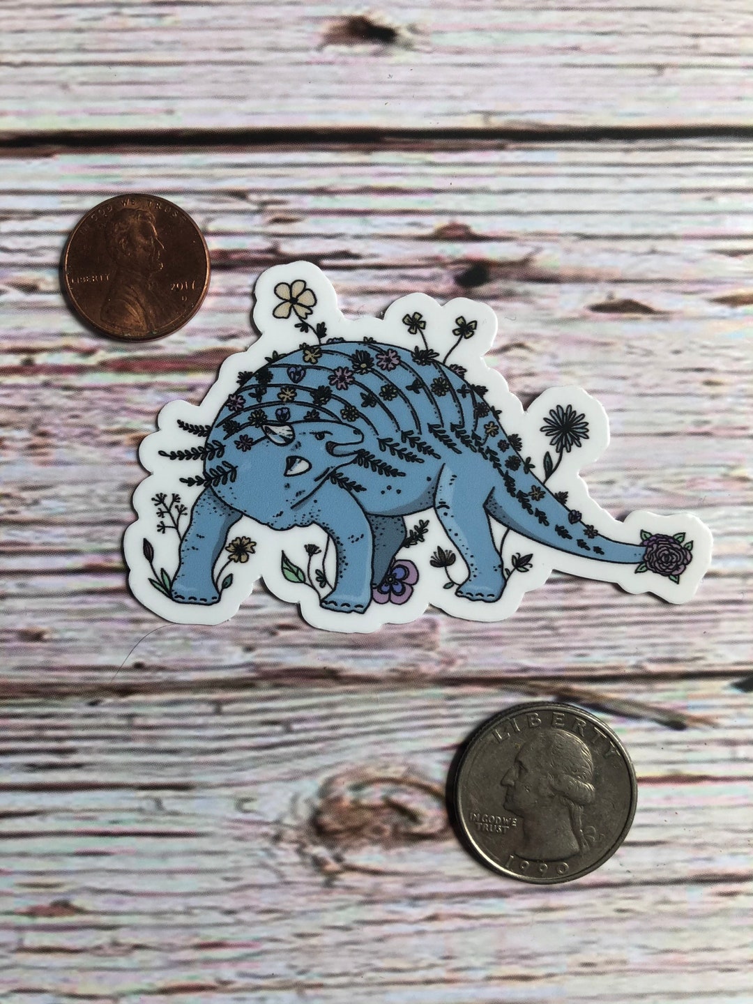 Floral Ankylosaur Die Cut Dinosaur Sticker Water Bottle Etsy