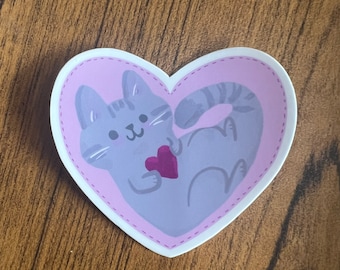 Pegatina de corazón de gato: vinilo impermeable para portátil