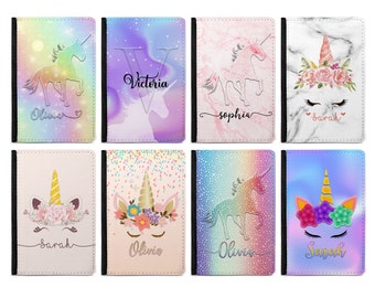 Personalised Unicorn Face Passport Holder Cover and Luggage Tag Holidays Gift Any Name Printed Traveling Wallet Case and Baggage Tag