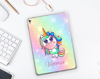 Personalised Name Gel Silicon Clear Unicorn iPad Case Cover for Apple iPad 9.7" iPad Air 3 iPad 10.2" Personalized Back Cover Only