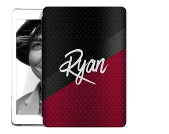 Personalised//Customise Carbon Fibre Effect Leather Flip Case/Cover for Personalized Apple iPad Any Name Printed Leather Tablet Case Covers.