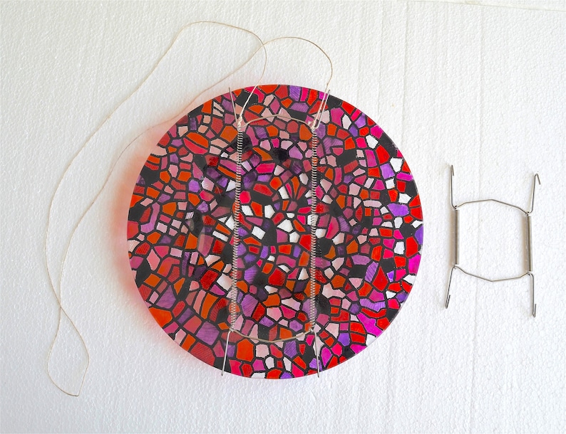 Sun catcher round pink and purple glass Mosaic window hanging