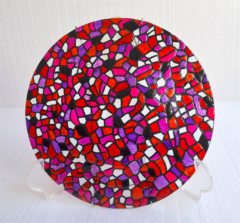Sun catcher round pink and purple glass Mosaic window hanging