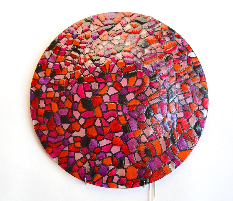 Sun catcher round pink and purple glass Mosaic window hanging