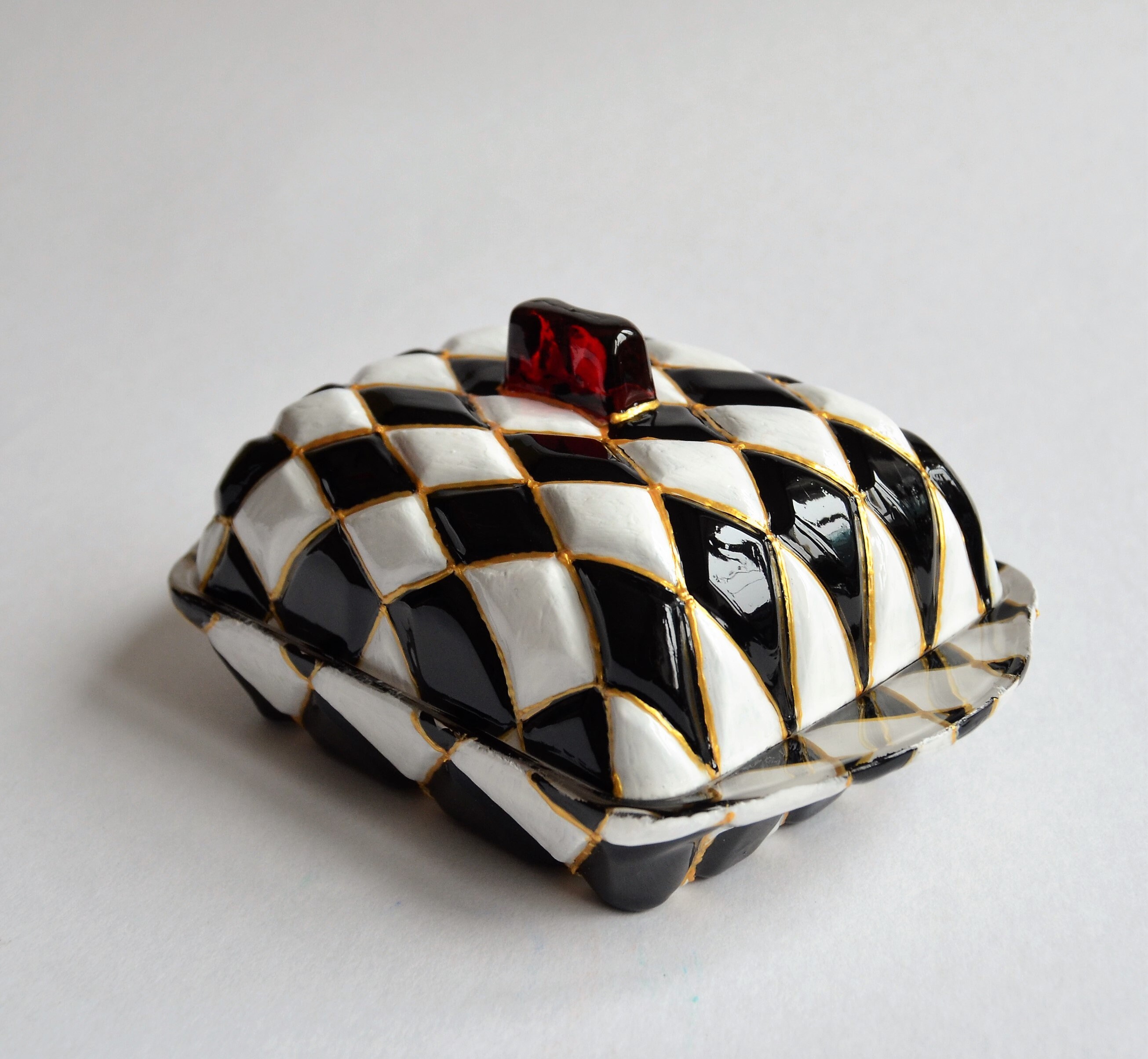 Butter dish with lid black and white harlequin Covered Etsy
