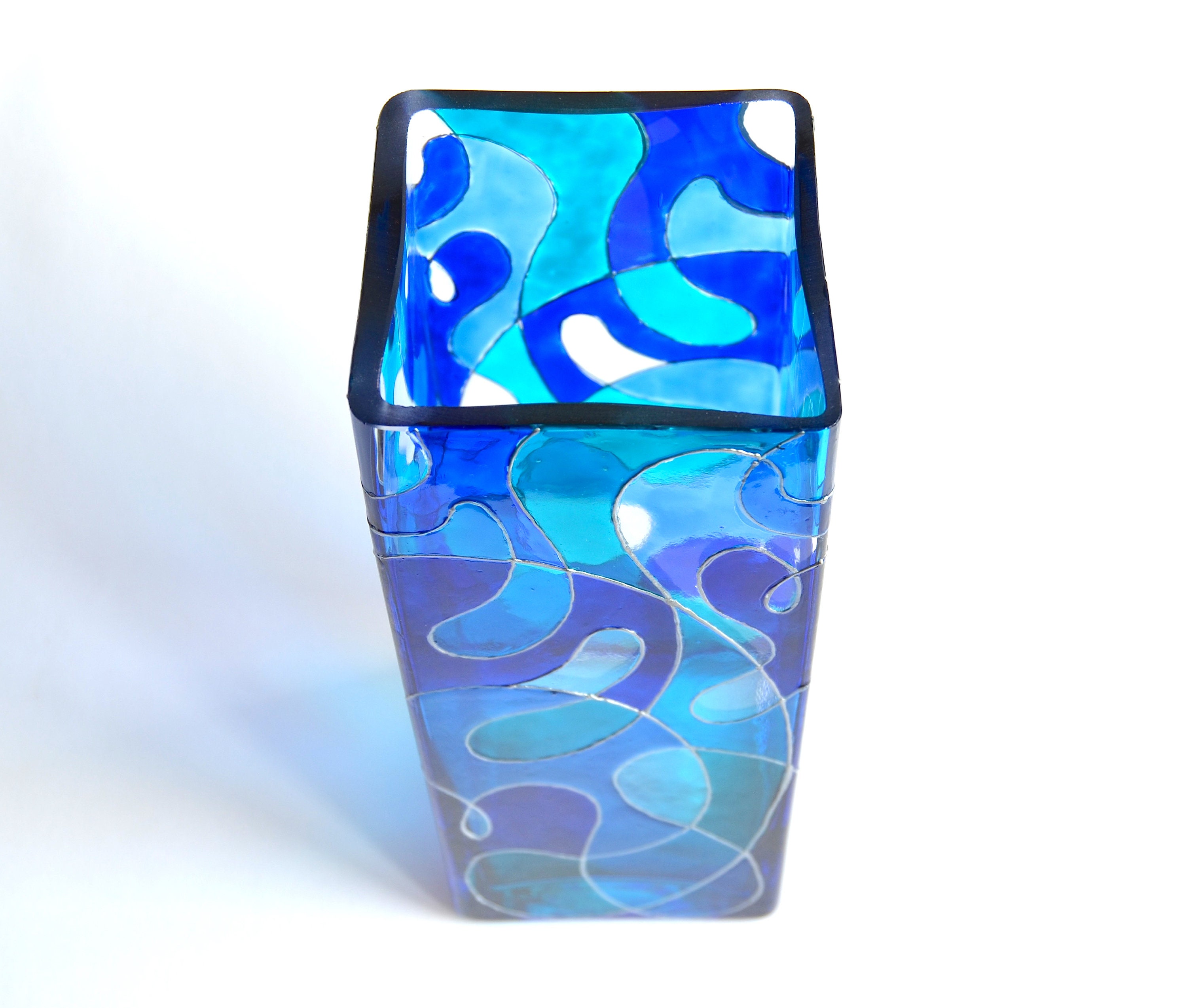 Stained glass vase for new home gift Glass vase blue Etsy