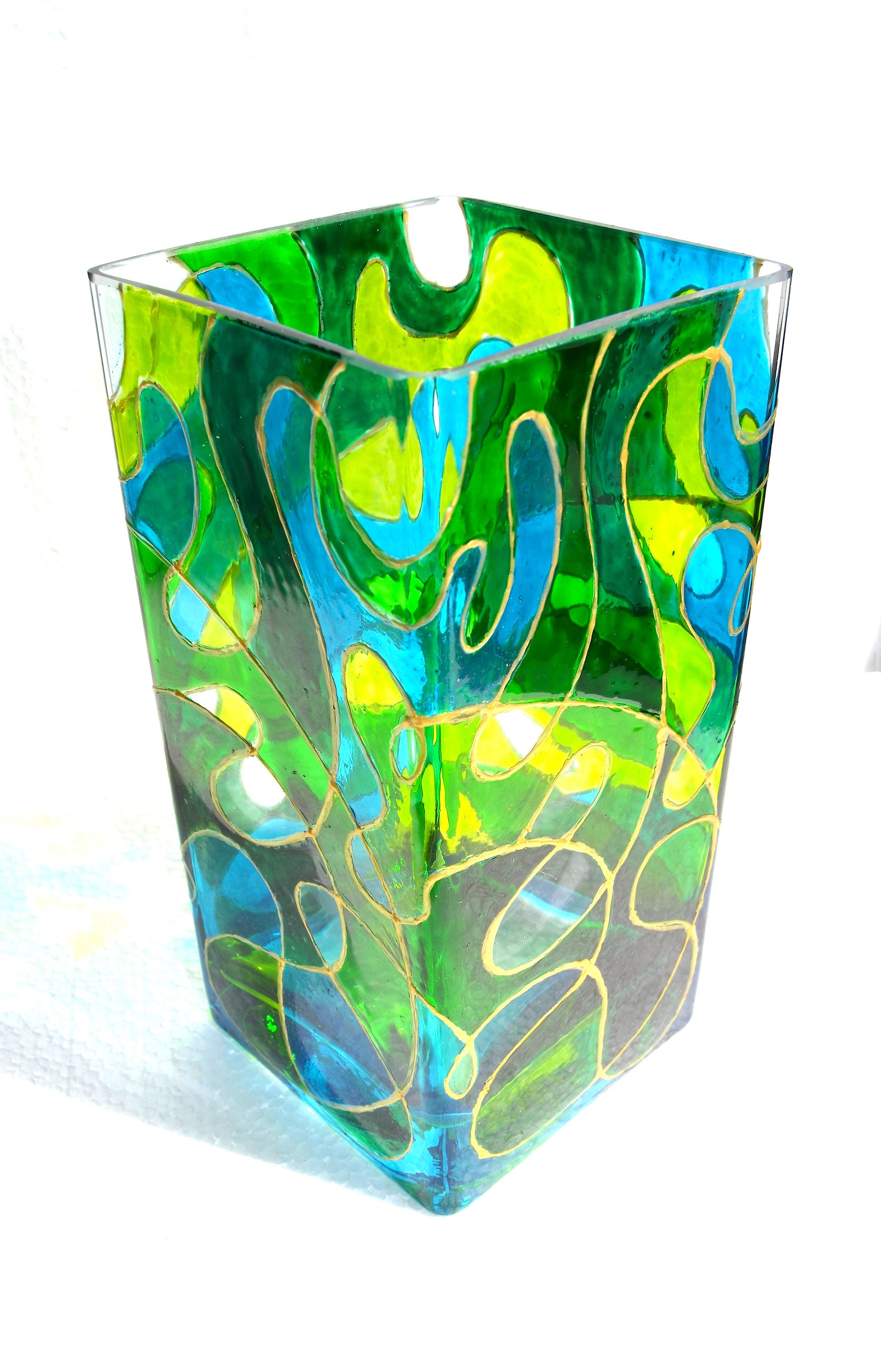 Glass vase for new home gift Stained glass vase Decorative Etsy