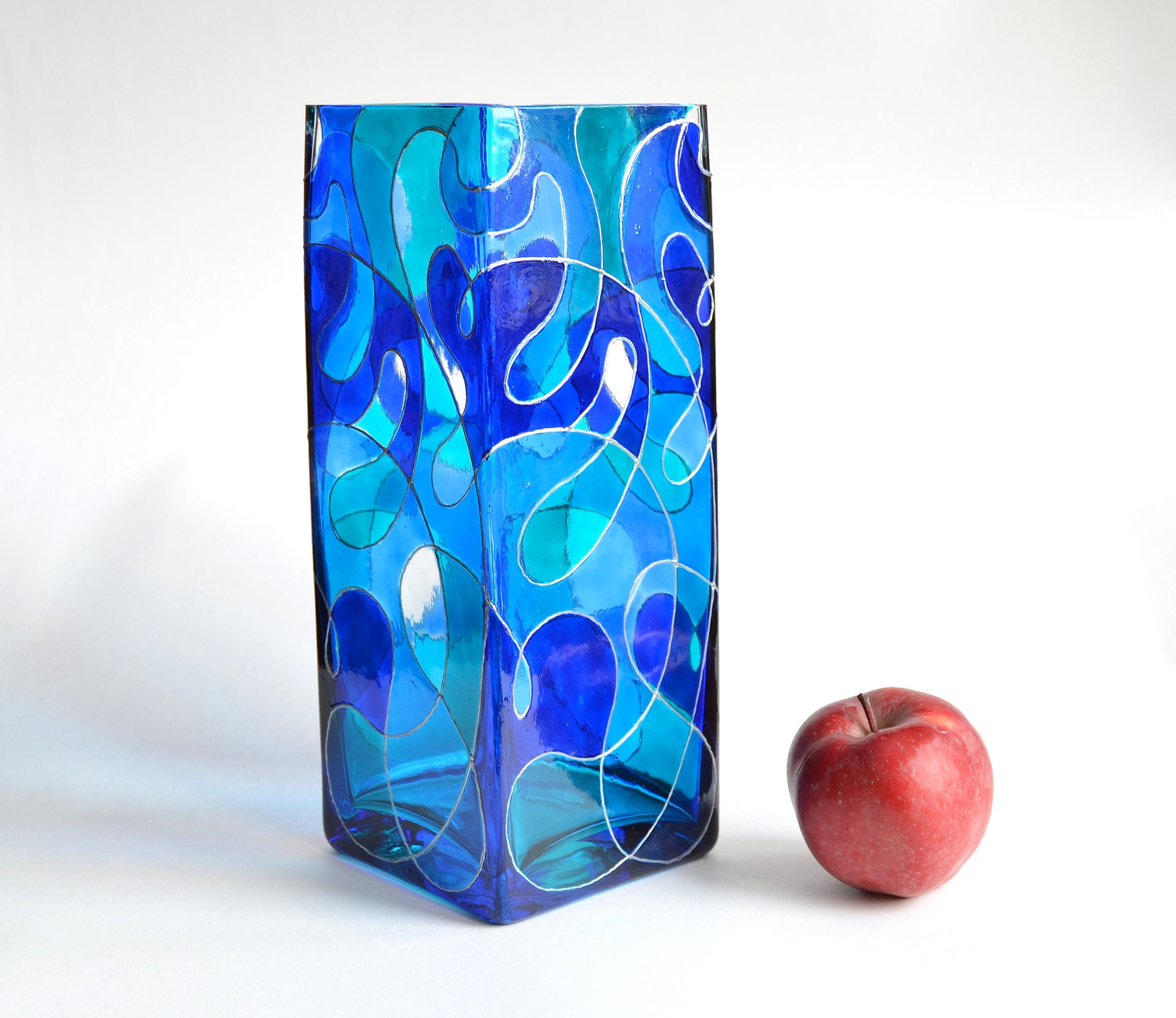 Stained glass vase for new home gift Glass vase blue Etsy