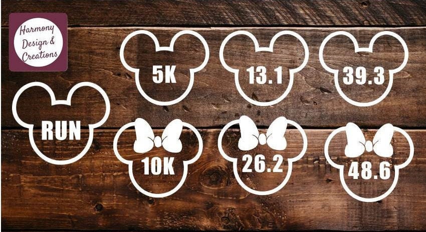 RunDisney Vinyl Decal Stickers, 5K, 10K, 13.1 mile, 26.2 mile, 39.3, …