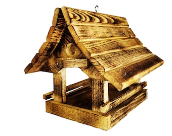 Vogelhäuschen, Vogelhaus, Vogelfutterhaus zum aufhängen aus Naturholz, handgefertigt