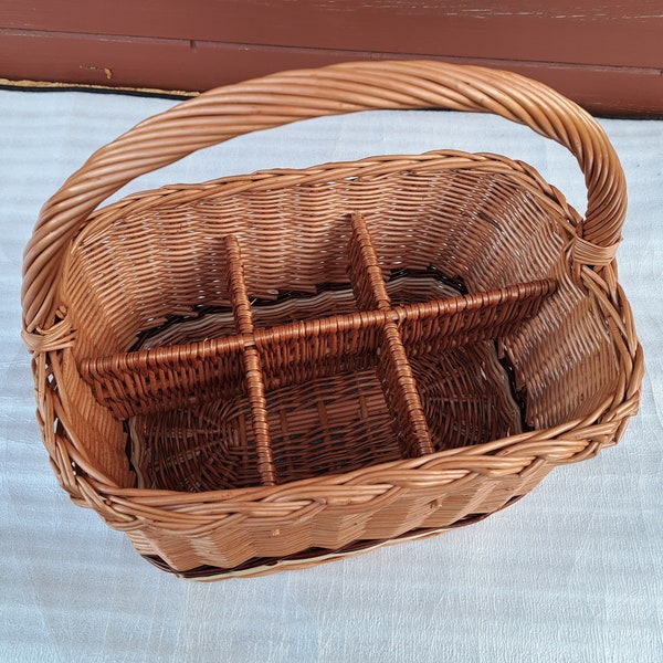 Porte-bouteilles pour 6 bouteilles, panier en osier, porte-boissons, panier pique-nique, sac panier en rotin, tressé