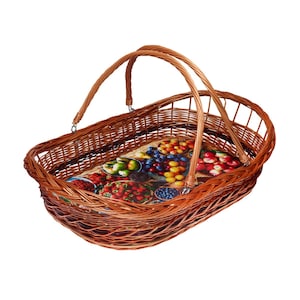 Tray with folding handle made of wicker, various base motifs, wickerwork, rattan - 59 x 38 x 12 cm