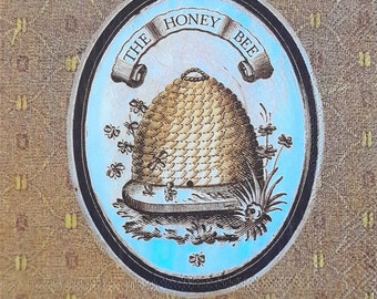 Honey Bee Paper Napkins, Two Cocktail Beverage Paper Napkins, Decoupage, Collage, Ephemera, Journaling, Bee Napkins, Hive Napkins