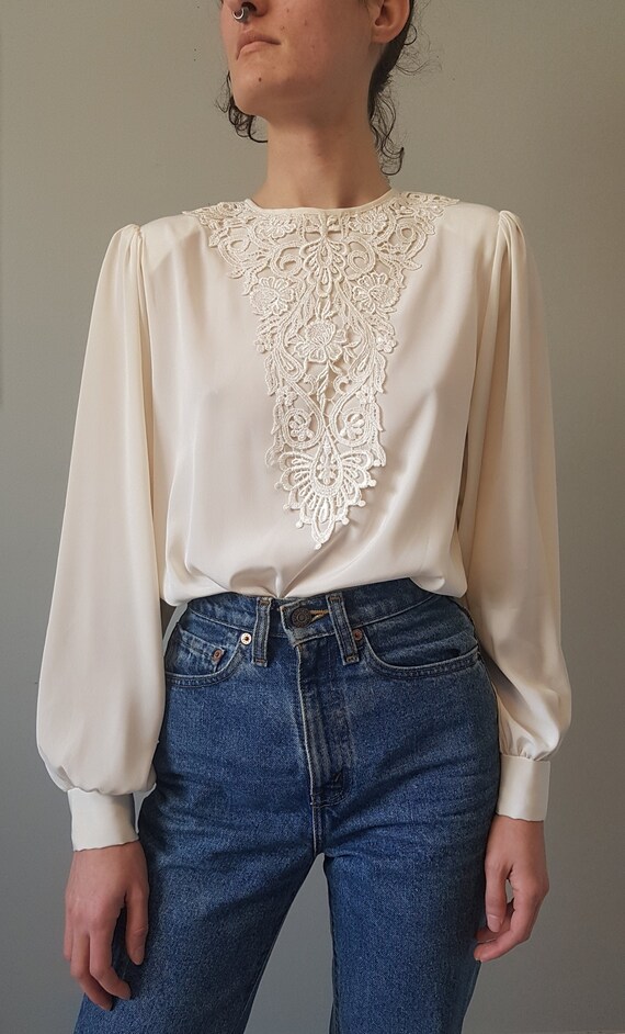 Vintage 1980s Edwardian Style Blouse - Small