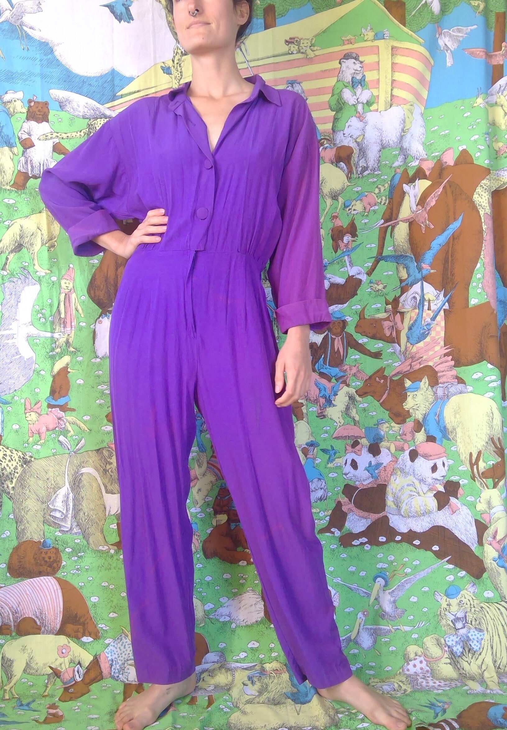 80s Purple Jumpsuit - Etsy