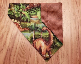 Dinosaur Dog Bandana, Reversible Over-the-Collar Dino Scarf