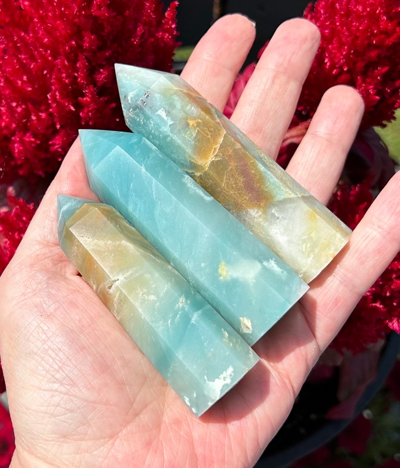 Caribbean calcite crystal tower blue green natural hematite ocean beachy sand sky colors image 9