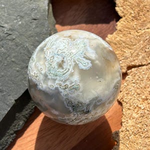 moss agate crystal sphere C natural crystals spheres caves mossy tree white green new beginnings abundance soothing heart chakra stone