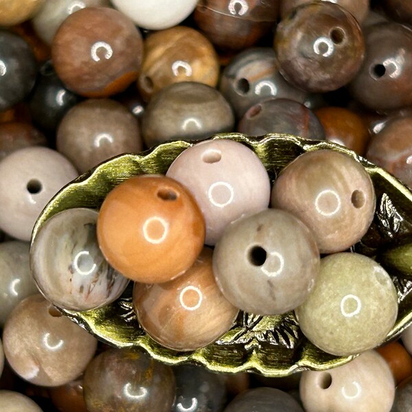 Petrified wood jasper crystal beads 8mm round bead jewelry making supplies crafts gifts earrings bracelets wire wrapping diy stone crystals