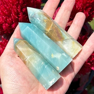 Caribbean calcite crystal tower blue green natural hematite ocean beachy sand sky colors image 3