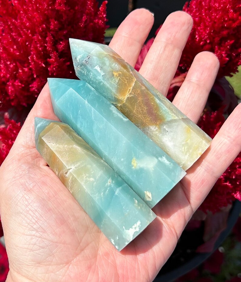 Caribbean calcite crystal tower blue green natural hematite ocean beachy sand sky colors image 3