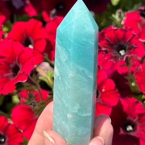 Caribbean calcite crystal tower blue green natural hematite ocean beachy sand sky colors image 7