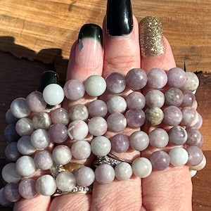 Unicorn stone crystal bead bracelet pink tourmaline purple lepidolite mica smoky quartz round beads 8mm crystals stones bracelets stretchy